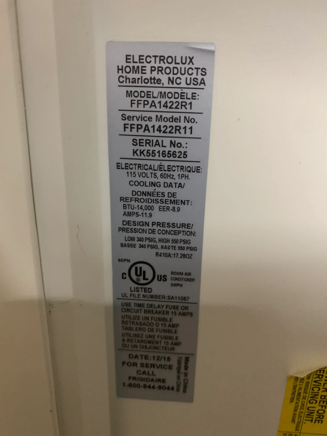 Frigidaire Portable Air Conditioner FFPA1422R1 - photo 4