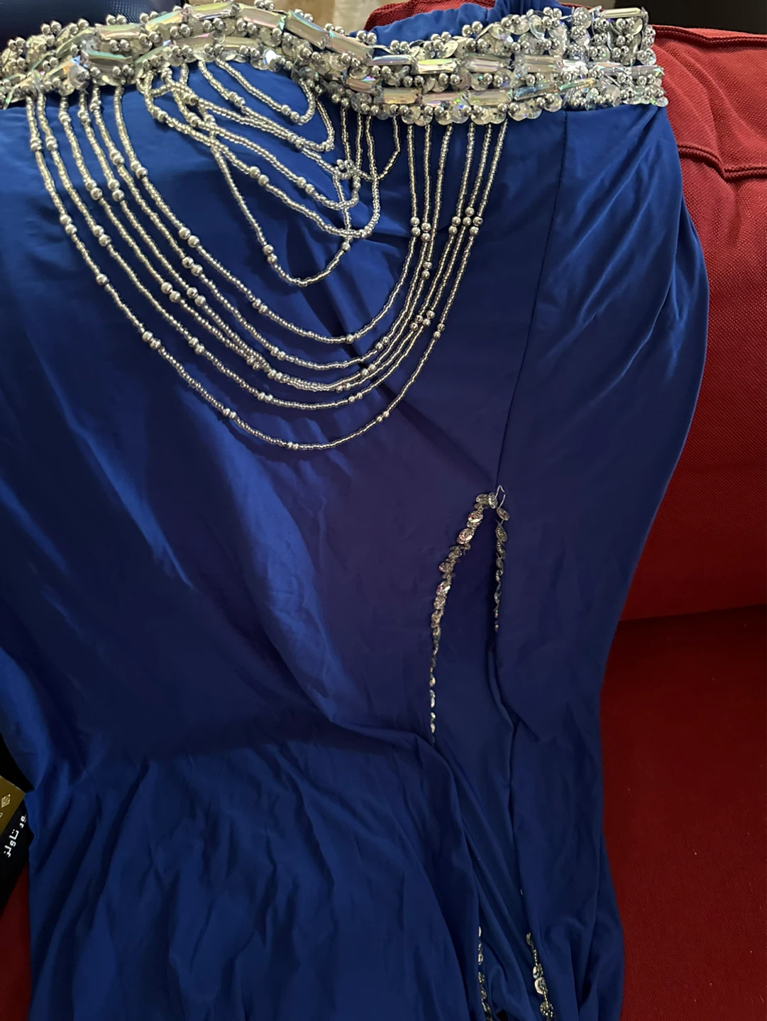 Blue Belly Dance Costume Set with Coins and Beads