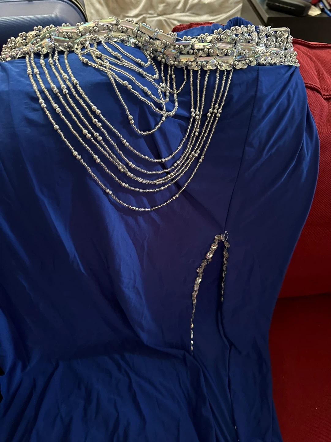 Blue Belly Dance Costume Set with Coins and Beads - photo 4