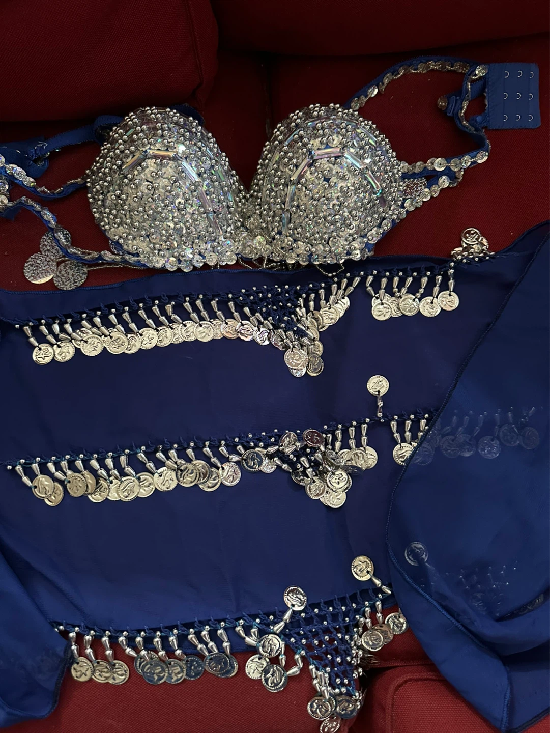 Blue Belly Dance Costume Set with Coins and Beads - photo 2