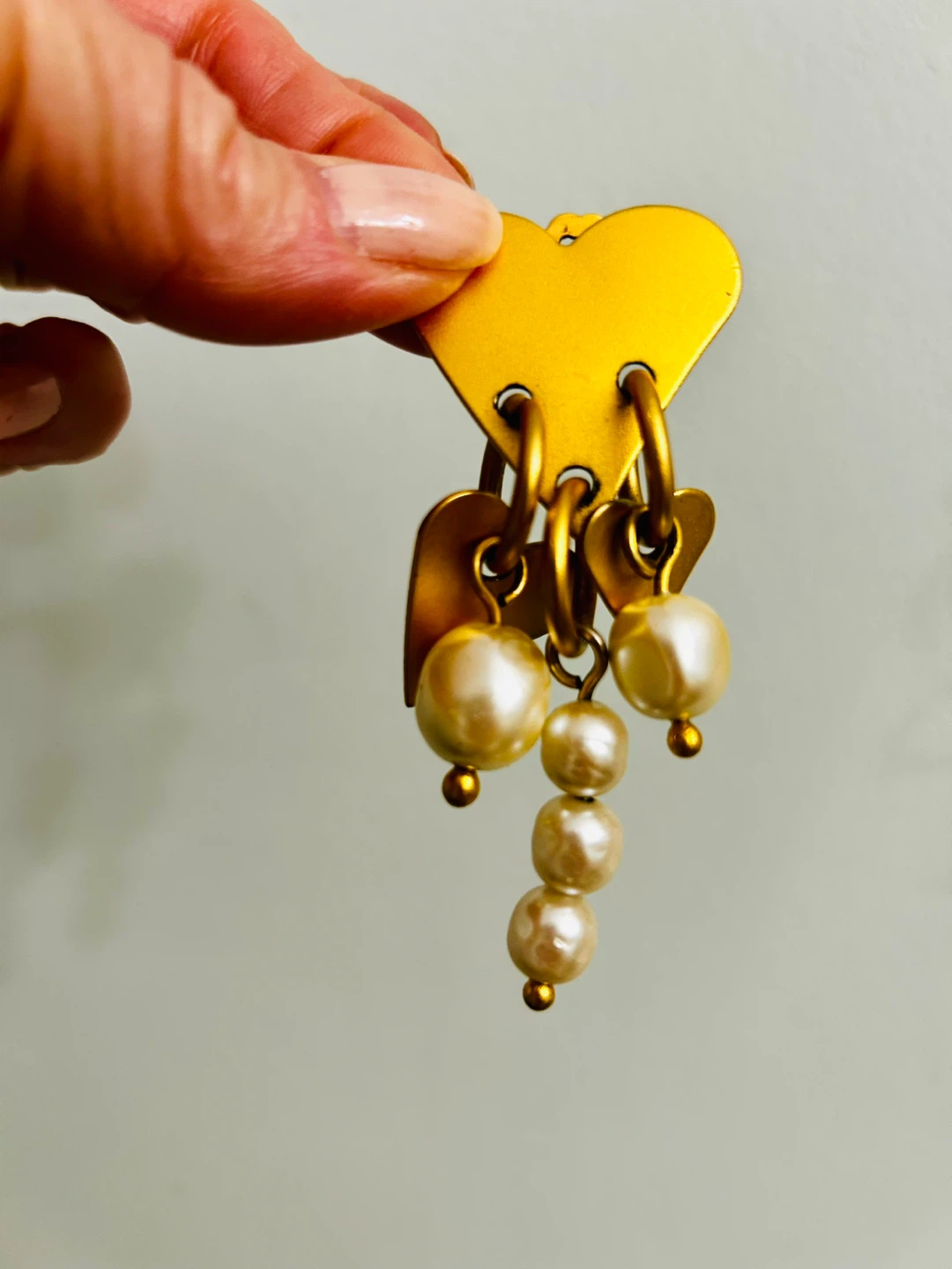 Gold Heart & Pearl Dangle Earrings