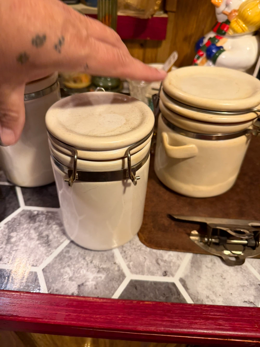 Cream Ceramic Storage Canisters with Clasp Lids