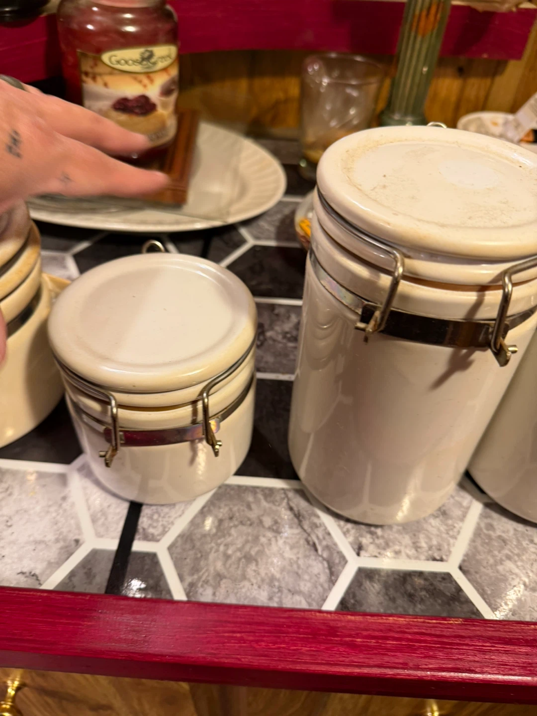 Cream Ceramic Storage Canisters with Clasp Lids - photo 2