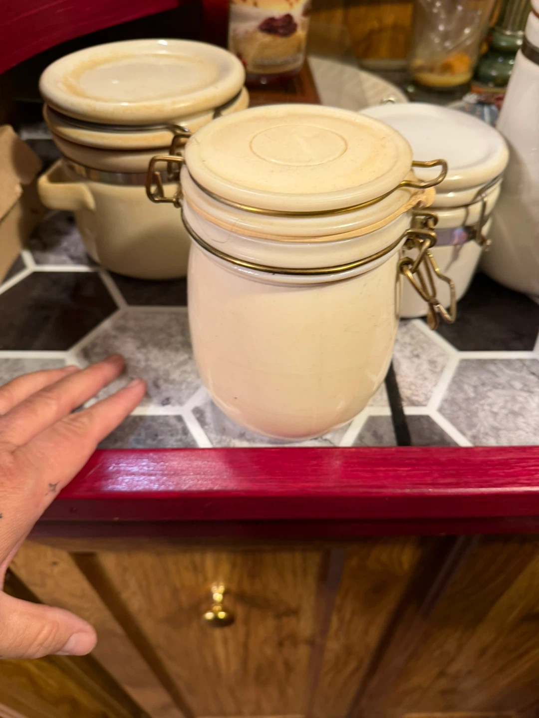 Cream Ceramic Storage Canisters with Clasp Lids - photo 4