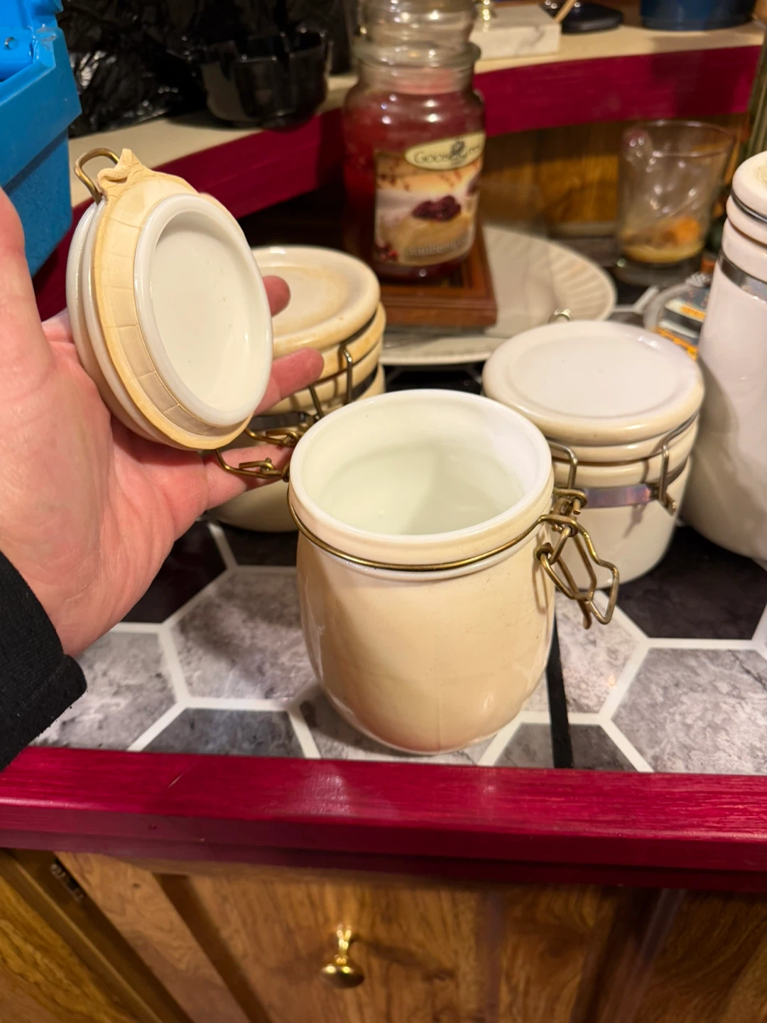 Cream Ceramic Storage Canisters with Clasp Lids - photo 3