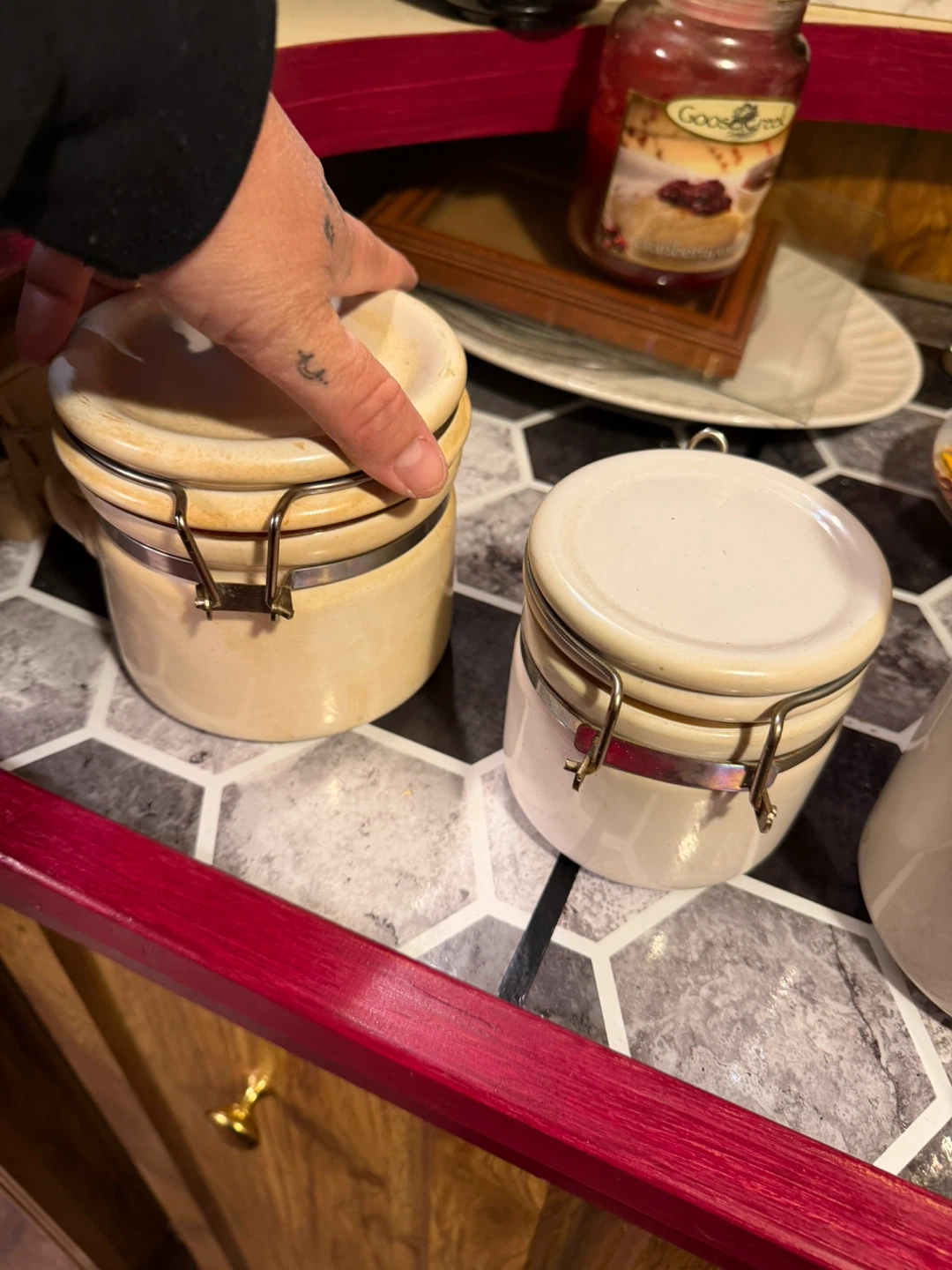 Cream Ceramic Storage Canisters with Clasp Lids - photo 5