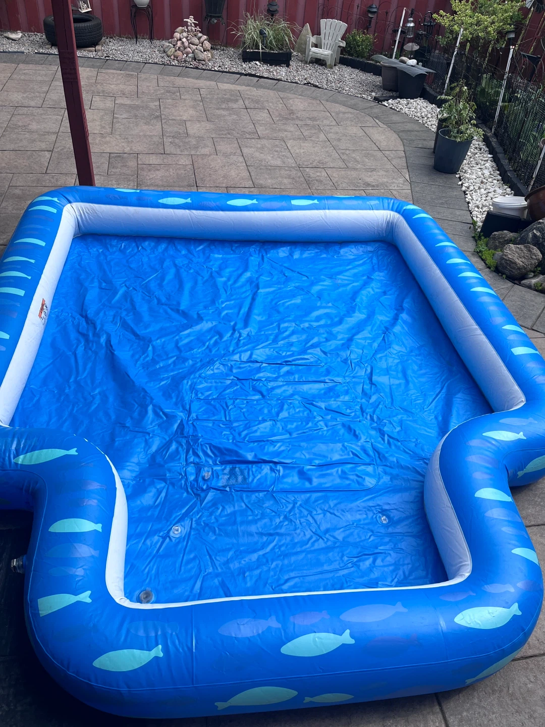 Blue Inflatable kiddie pool with fish design