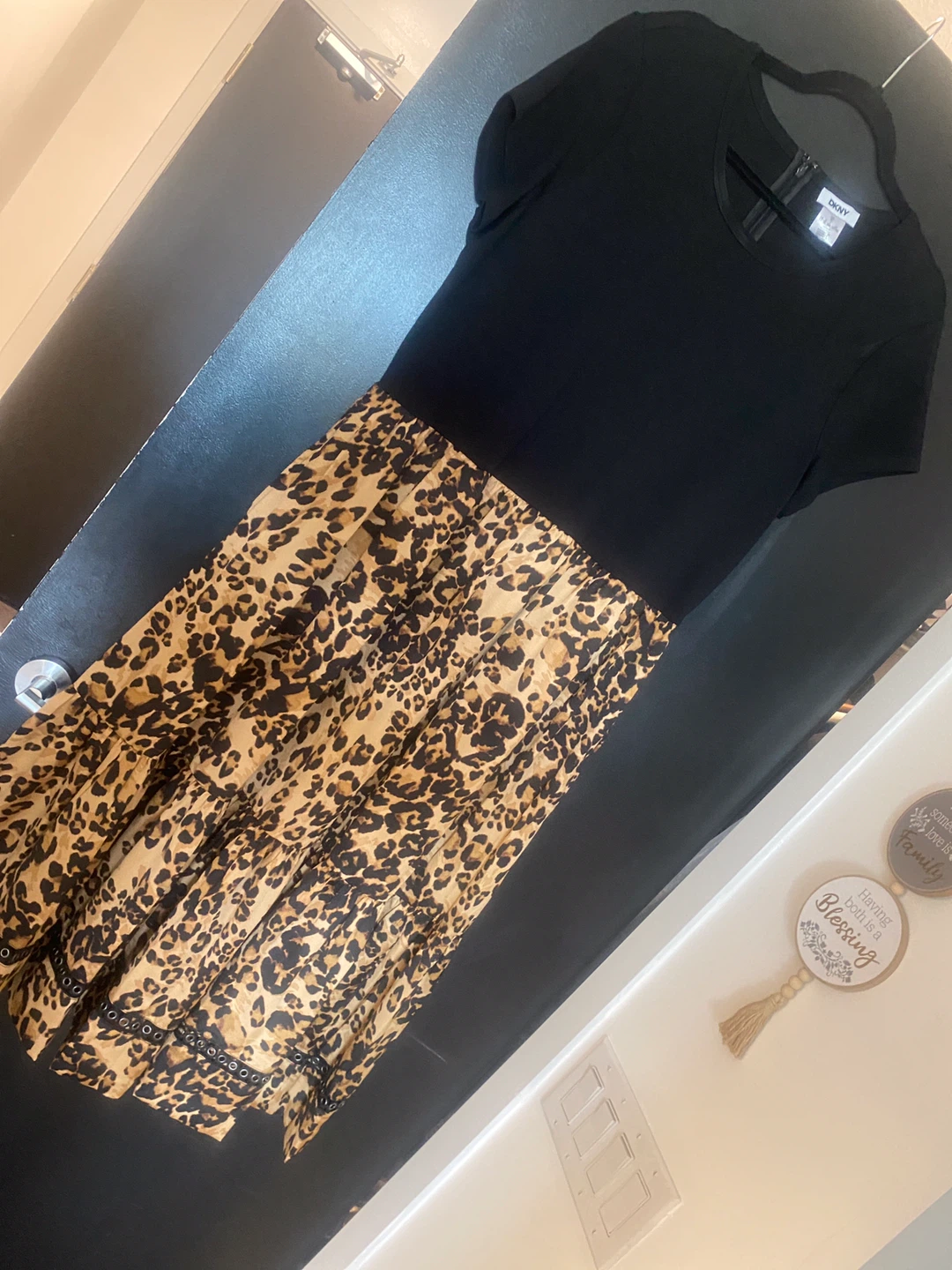 DKNY Black & Leopard Print Dress size XL