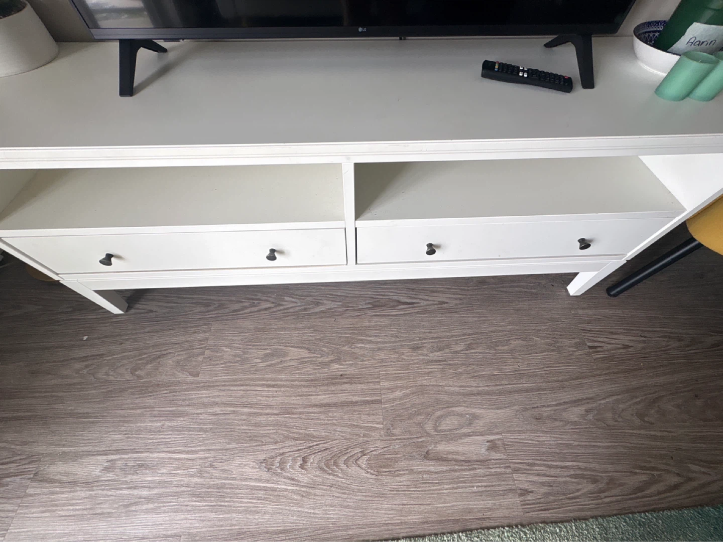 TV TABLE White Media Console with Drawers
