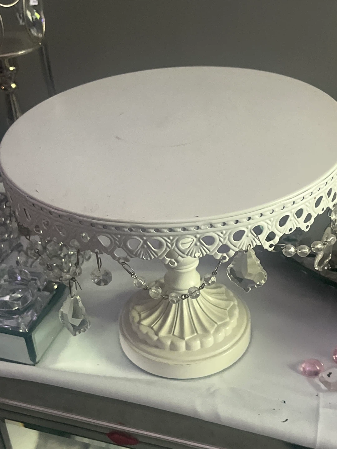White Crystal Beaded Cake Stand