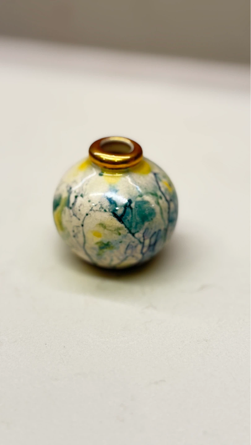 Small Ceramic Vase with Gold Rim 3” - photo 2