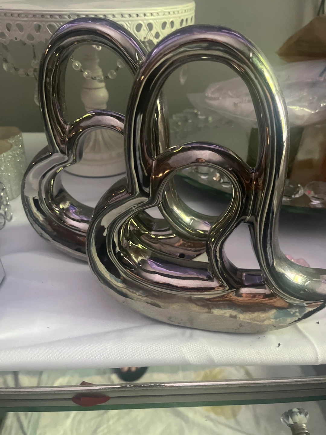Silver Heart Sculpture Set