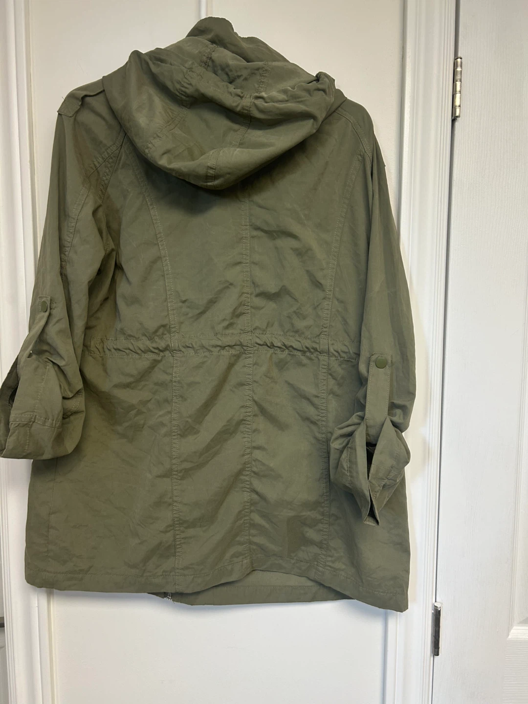Olive Green Hooded Utility Jacket with Drawstring Waist - photo 2