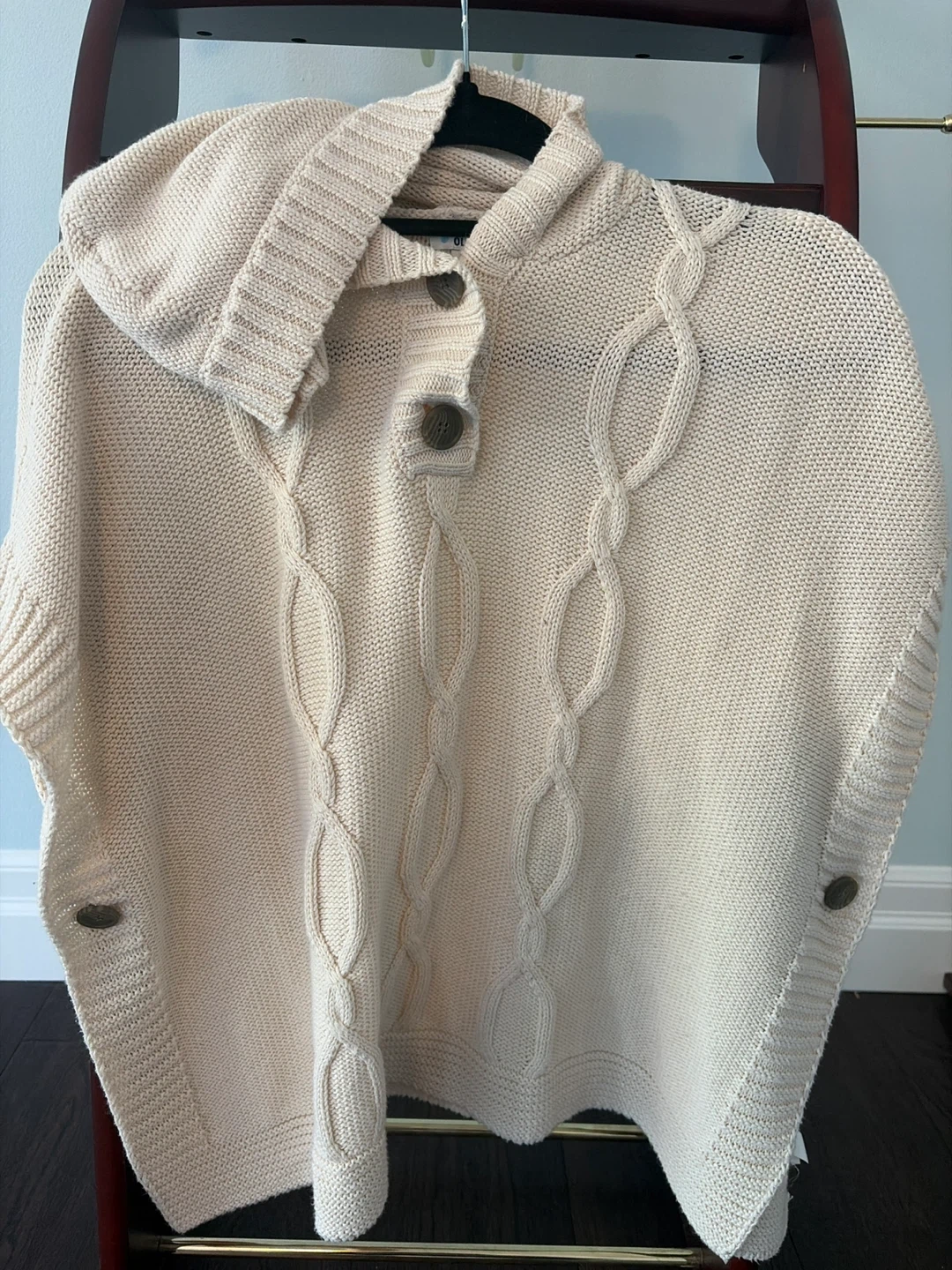 Cream Cable Knit Poncho with Hood