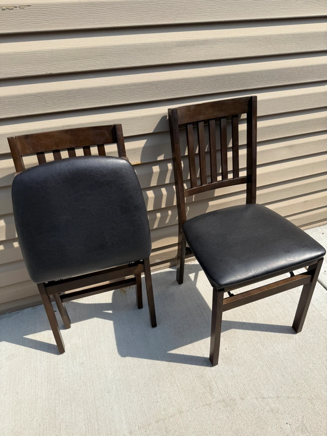 Set of 2 Dark Wood Dining Chairs with Black Upholstered Seats - photo 3