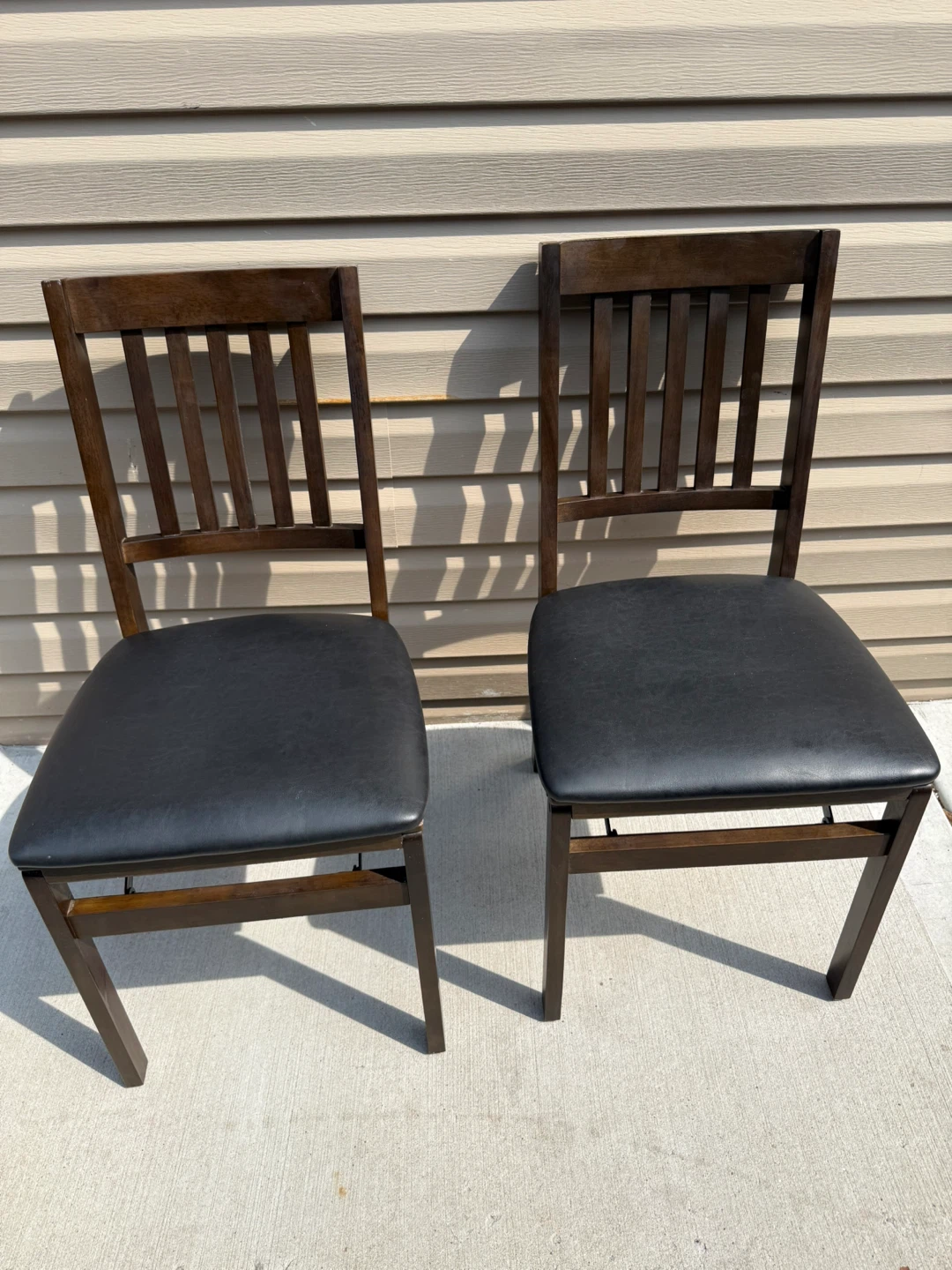 Set of 2 Dark Wood Dining Chairs with Black Upholstered Seats
