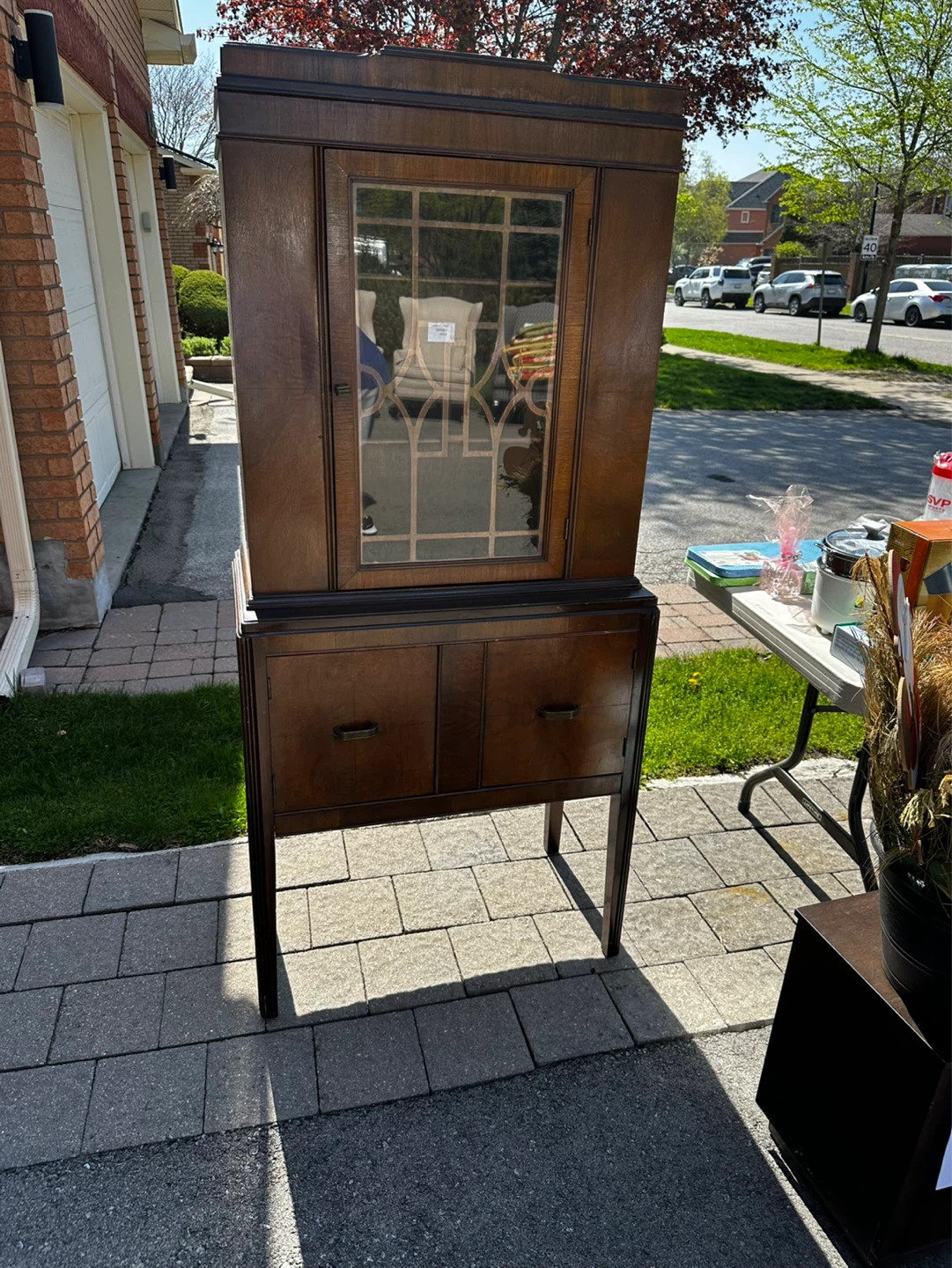 Vintage Wooden Display Cabinet with Glass Door