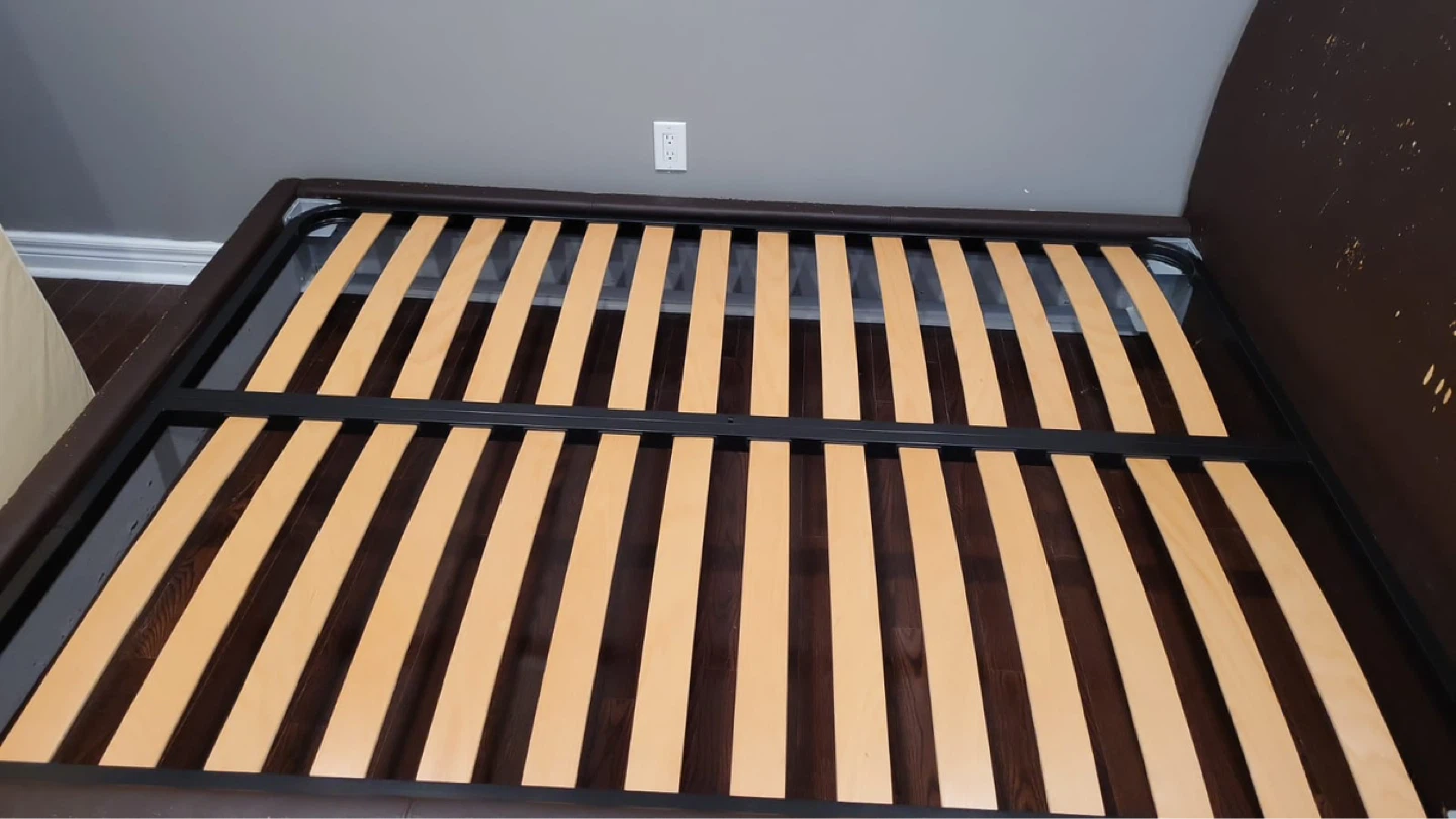 Brown Faux Leather Bed Frame with Slatted Base