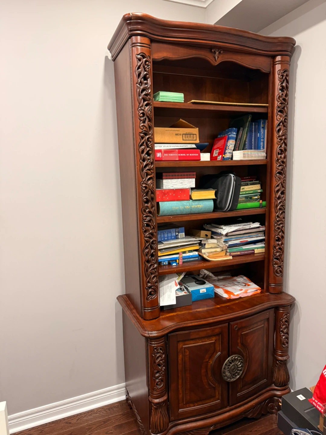 Ornate Wood Display Cabinet with Cabinet Base