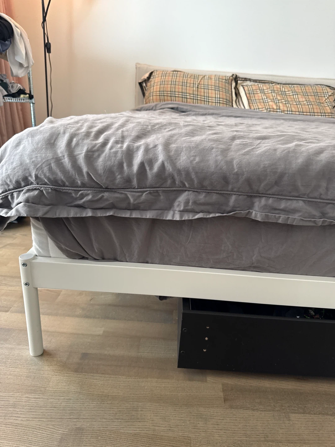 IKEA White Queen Size Bed Frame & Mattress with Storage Drawer - photo 3