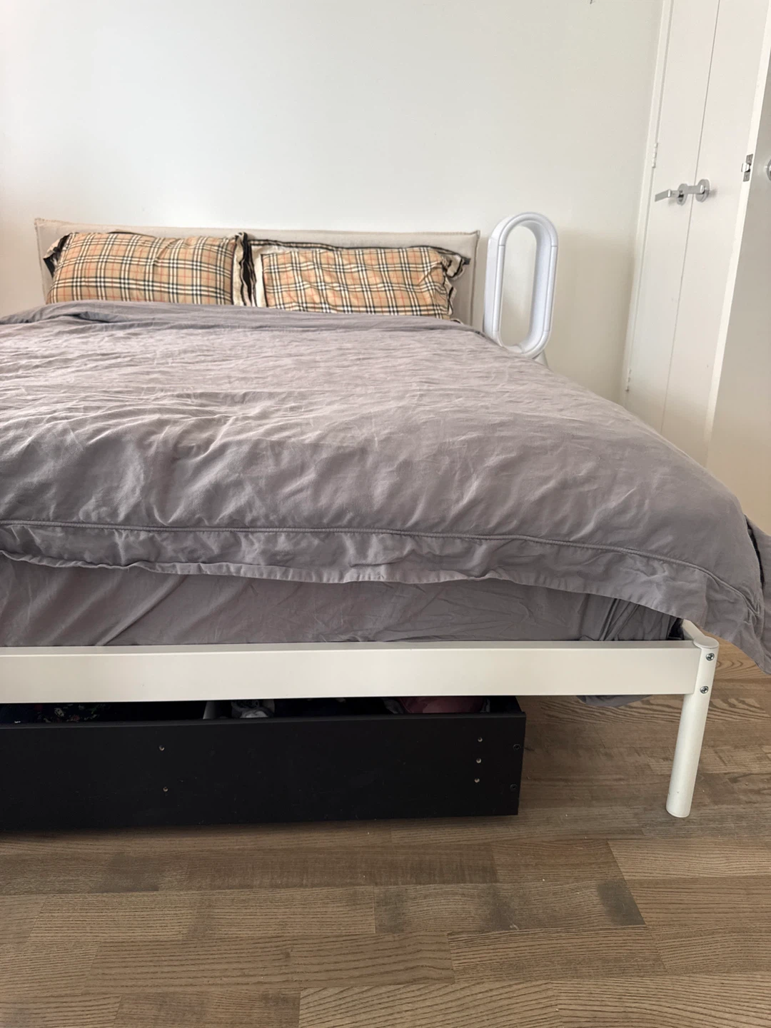 IKEA White Queen Size Bed Frame & Mattress with Storage Drawer - photo 2