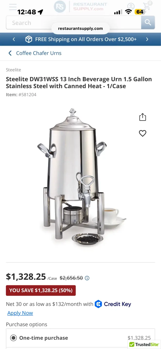 Steelite DW31WSS 13 Inch Beverage Urn 1.5 Gallon Stainless Steel