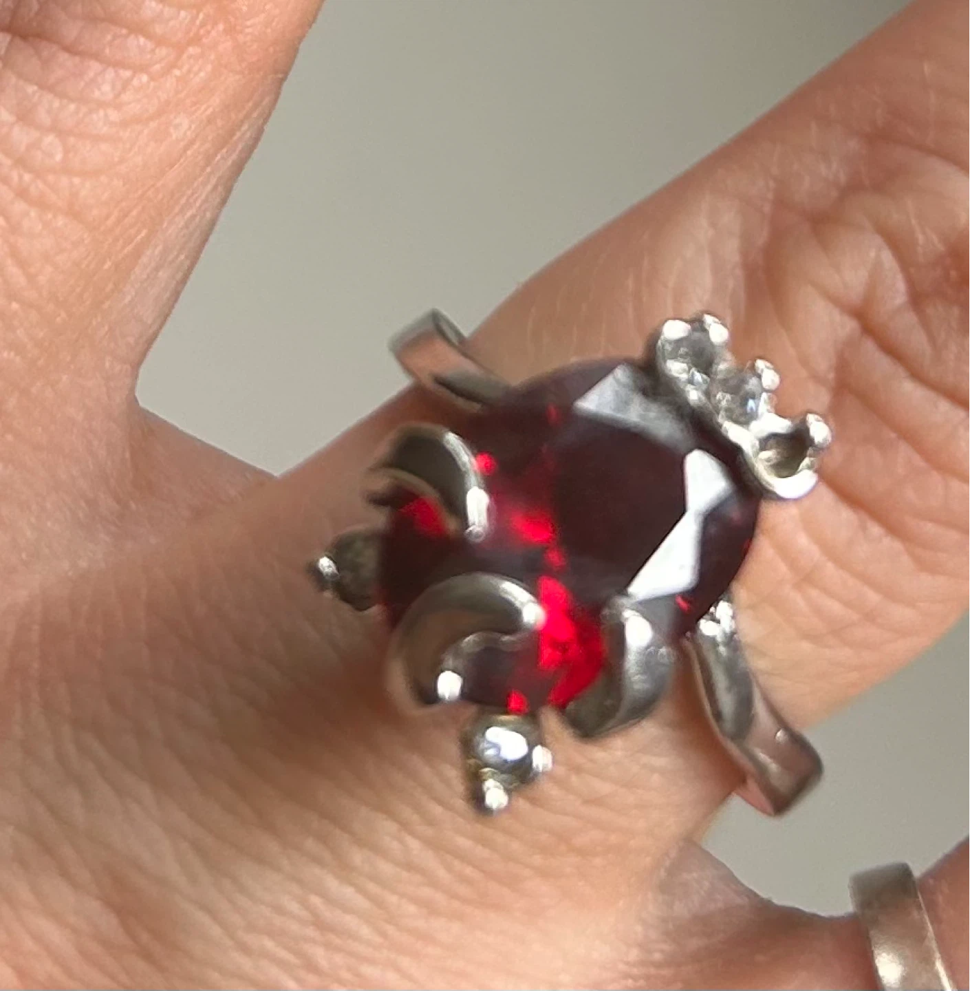 Red Gemstone Ring with Silver Band