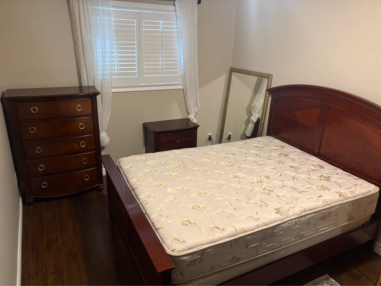 Queen Bed Frame + Mattress + Matching Nightstand & Dresser