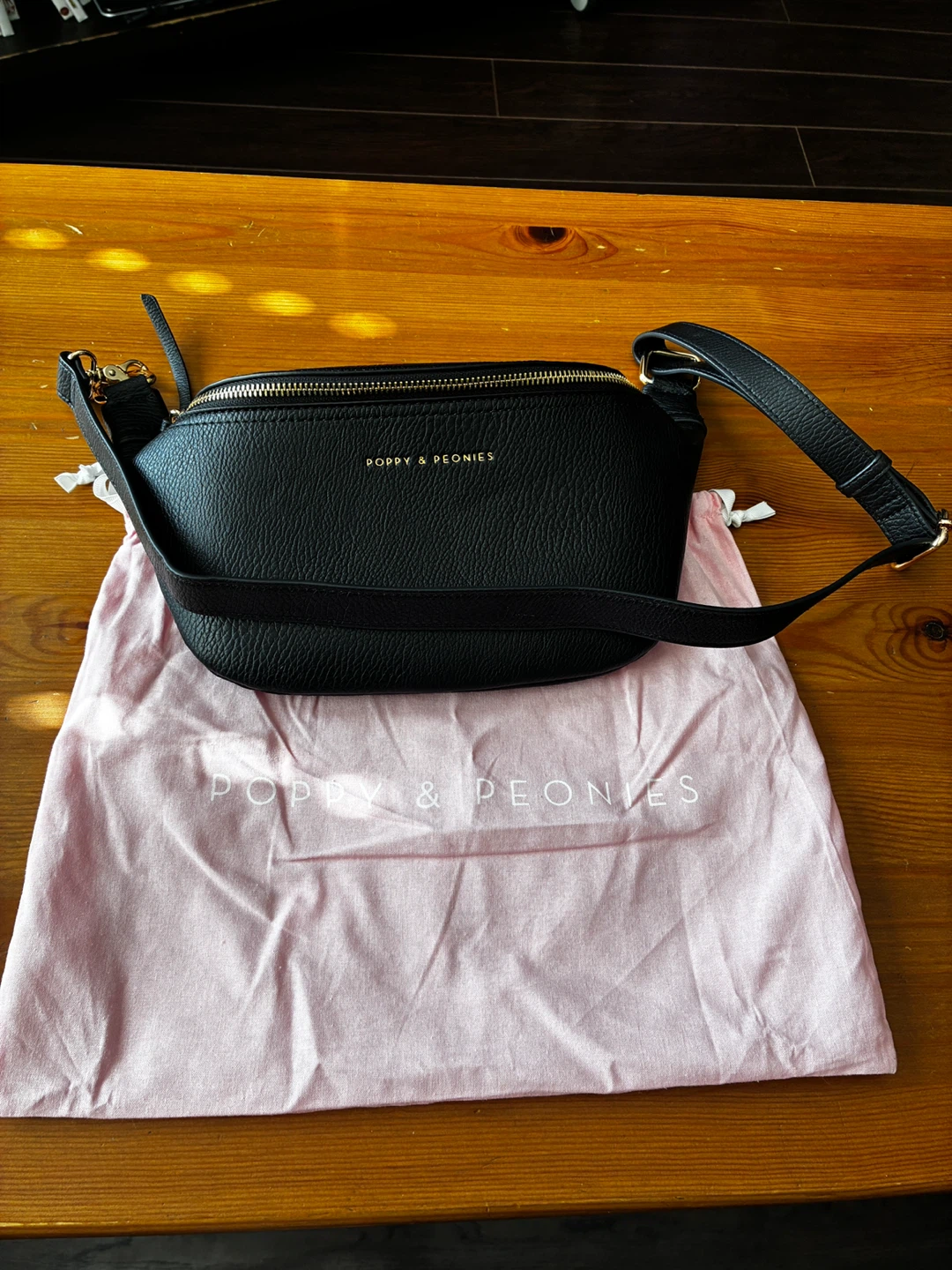Poppy & Peonies Black Faux Leather Crossbody Bag