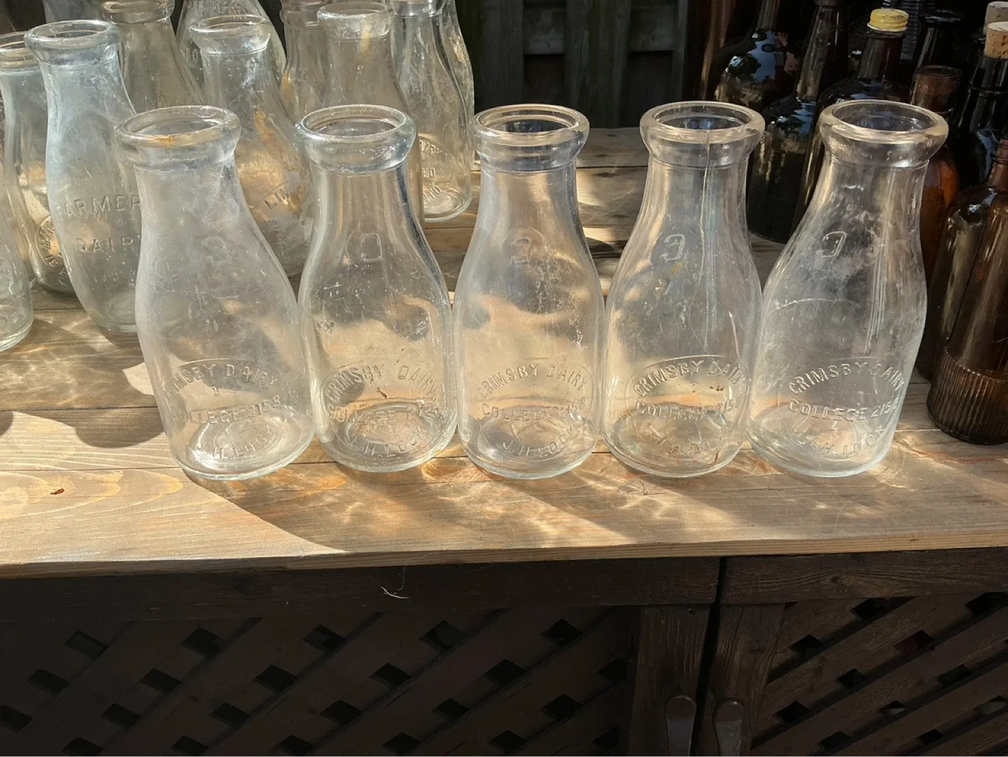 5 Antique “GRIMSBY DAIRY” Glass Milk Bottles !