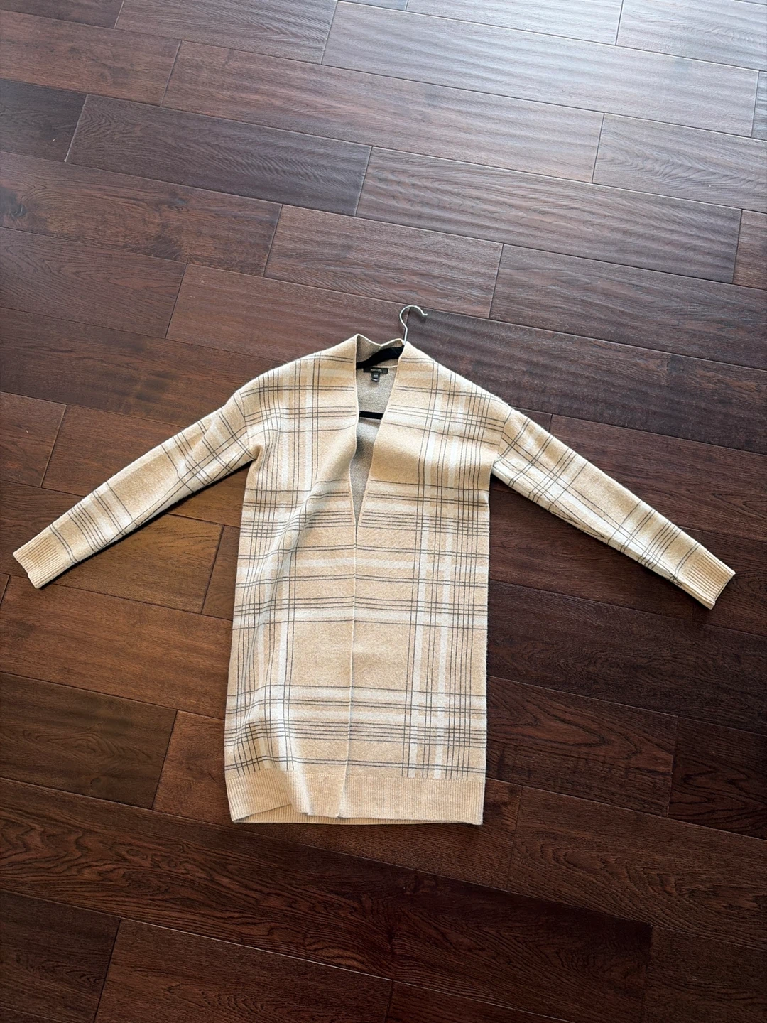 Cream Plaid Cardigan Sweater