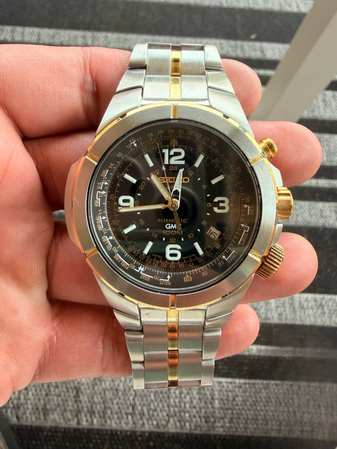Brand New Seiko Kinetic GMT Men's Watch Two-Tone Stainless Steel
