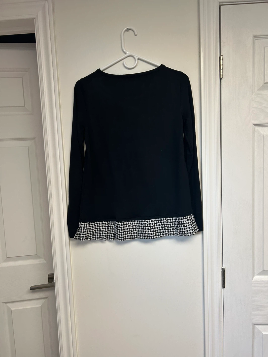 J. Crew Black Long Sleeve Top with Houndstooth Peplum - Size XS - photo 2