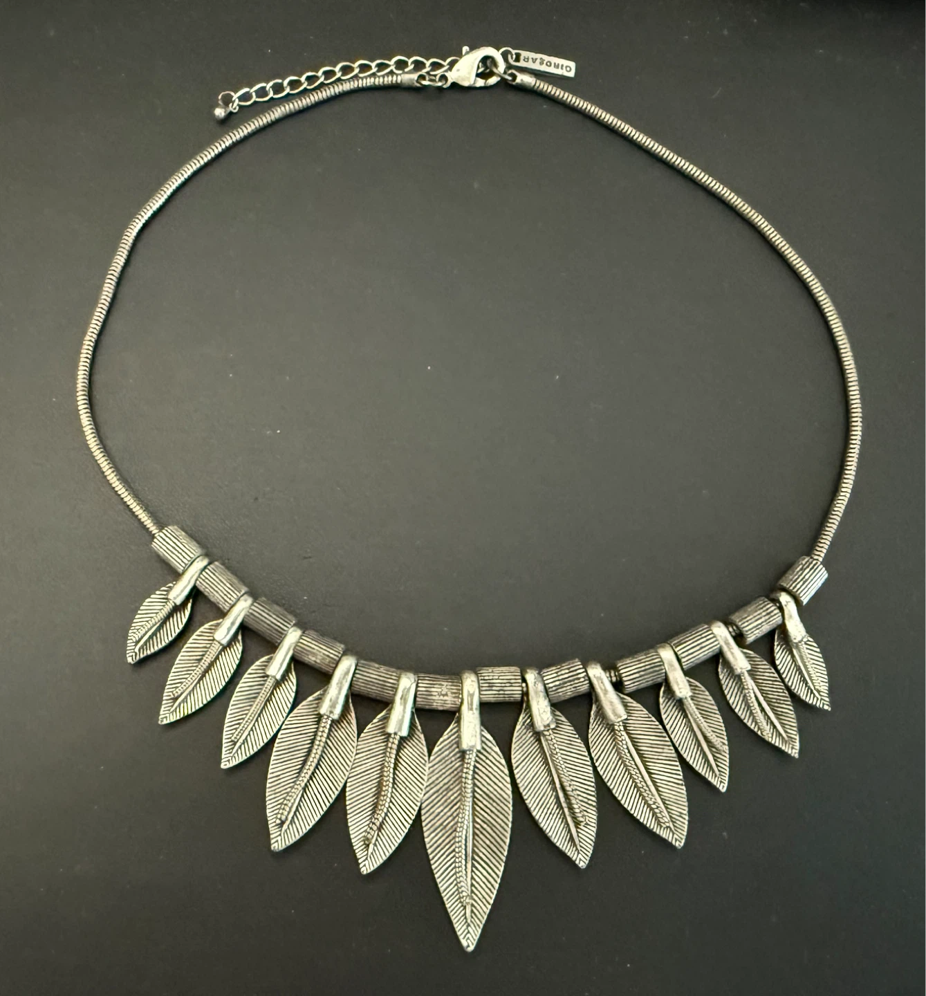 Silver Tone Leaf Necklace