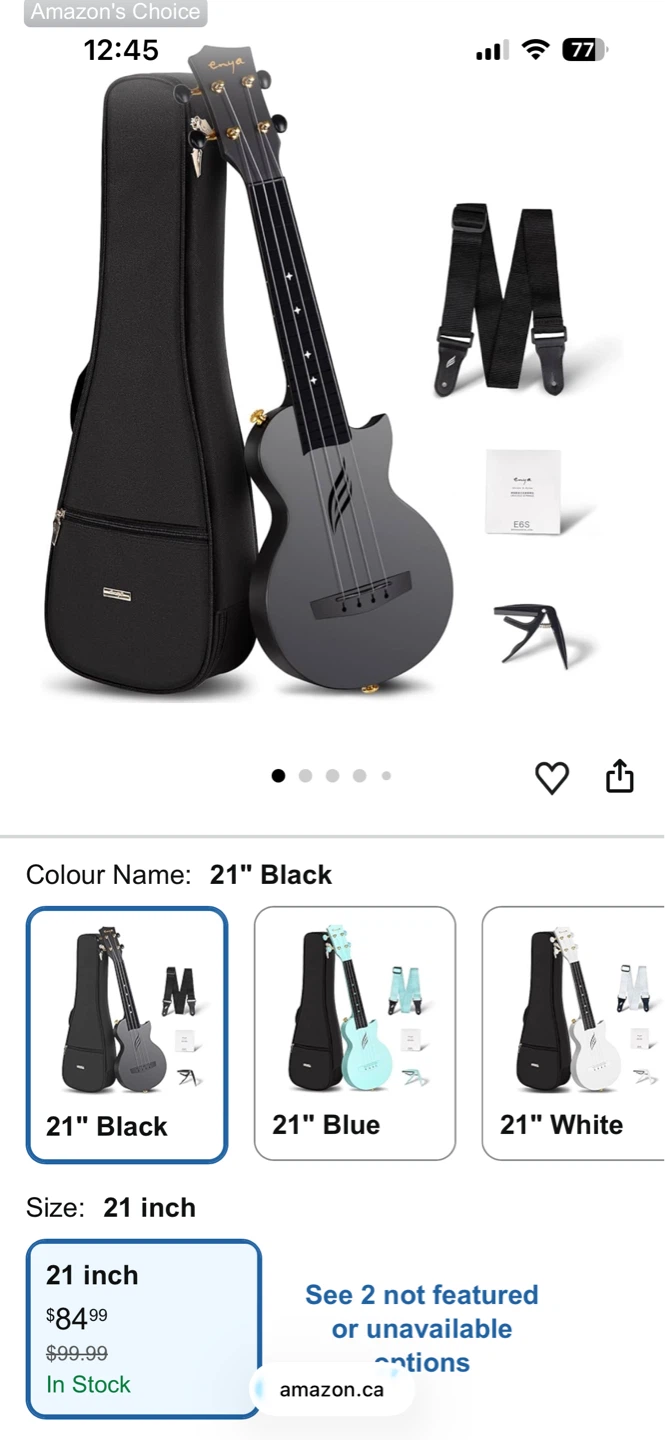 Enya Soprano Ukulele Nova U Mini 21" - Carbon Fiber, Black