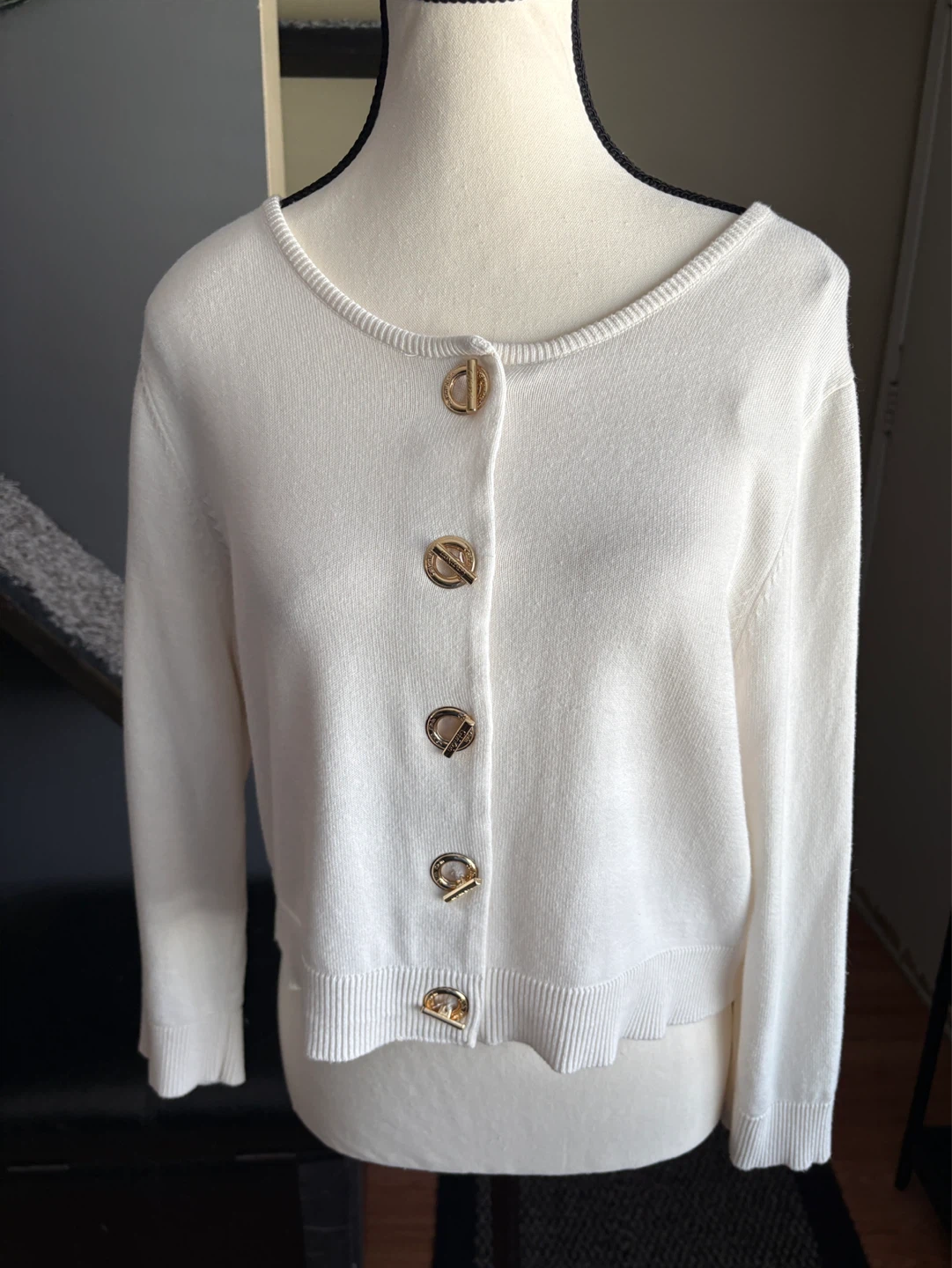 Calvin Klein Cream Cardigan with Gold-Tone Buttons