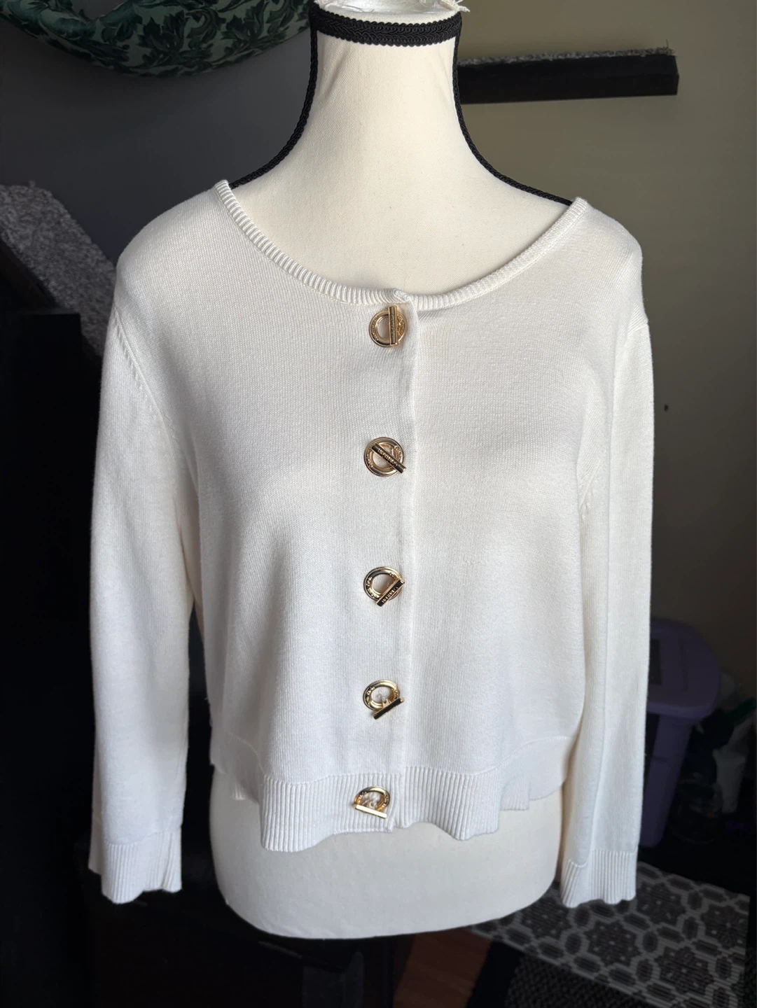 Calvin Klein Cream Cardigan with Gold-Tone Buttons - photo 2