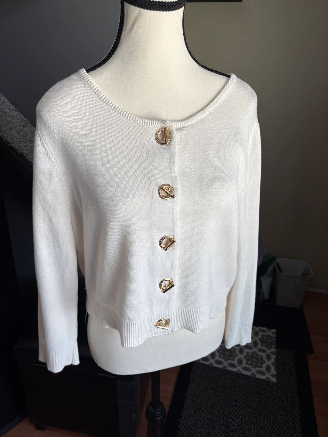 Calvin Klein Cream Cardigan with Gold-Tone Buttons - photo 3