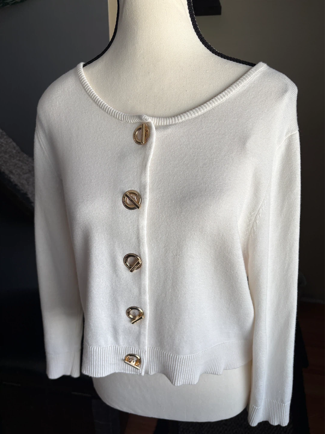 Calvin Klein Cream Cardigan with Gold-Tone Buttons - photo 4