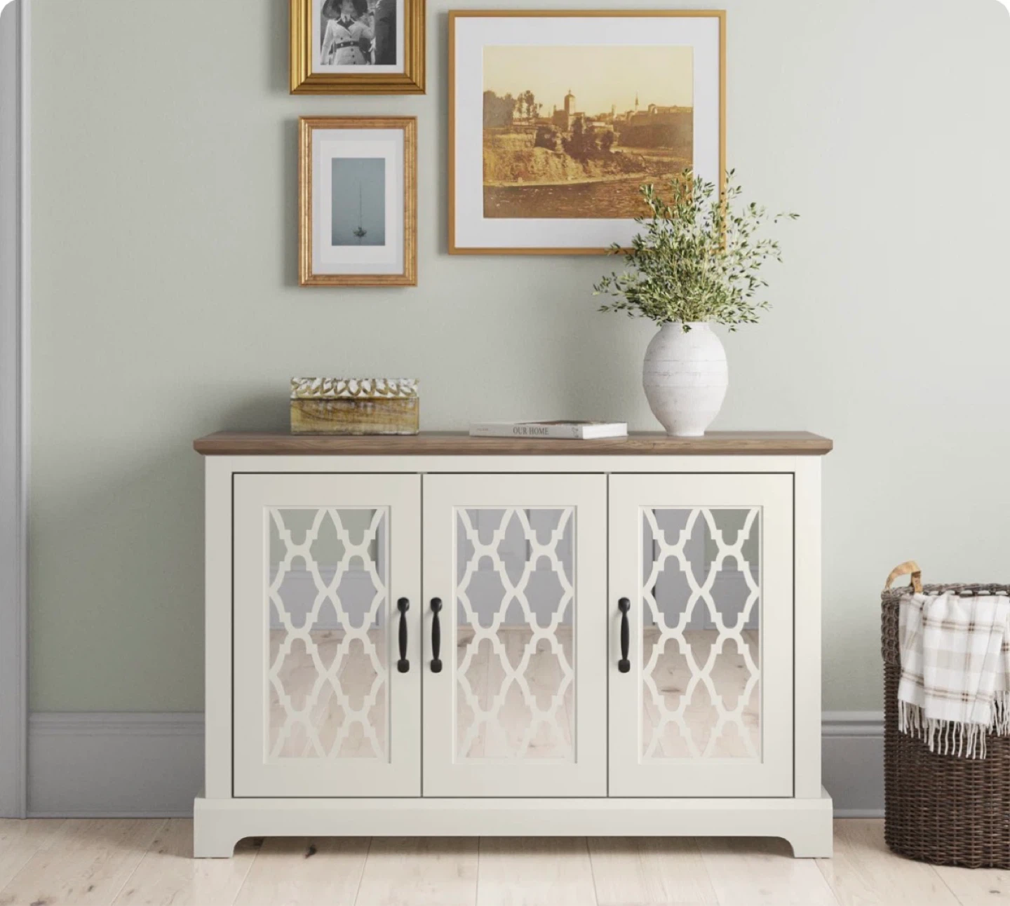 Cream Sideboard Cabinet with Decorative Doors