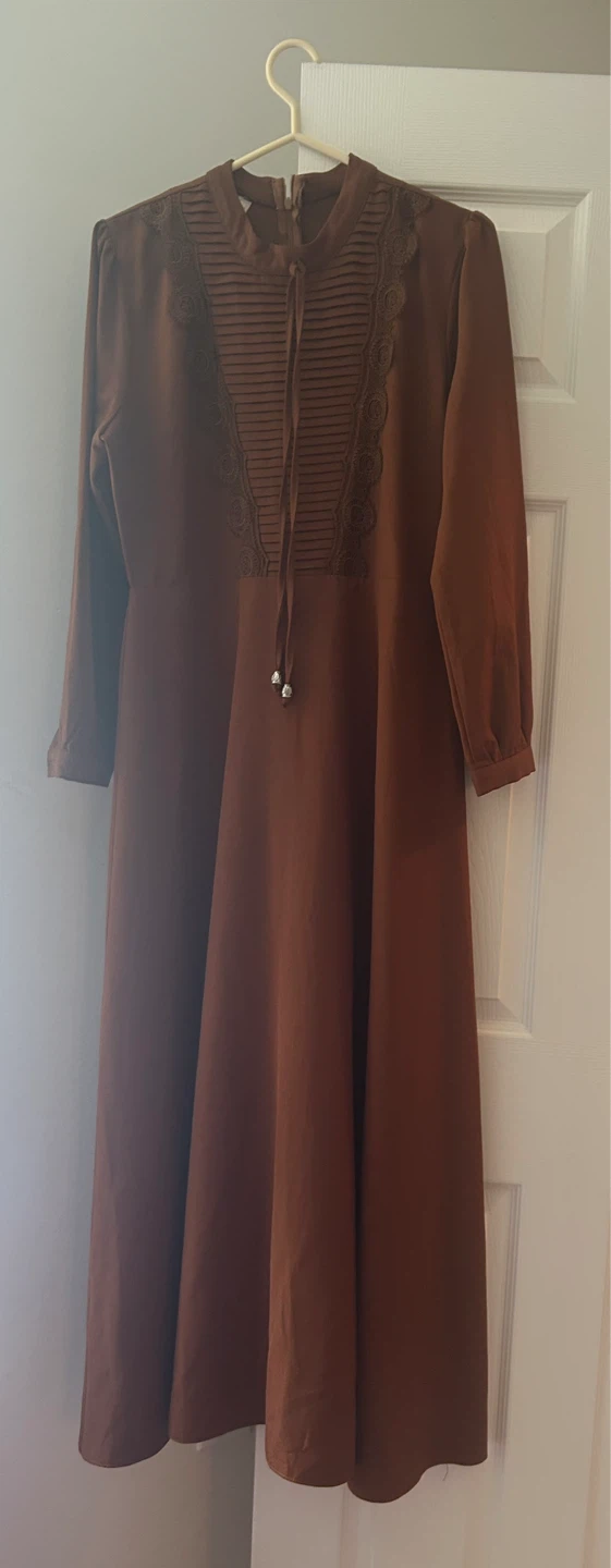 Brown Vintage Maxi Dress with Pleated Detail