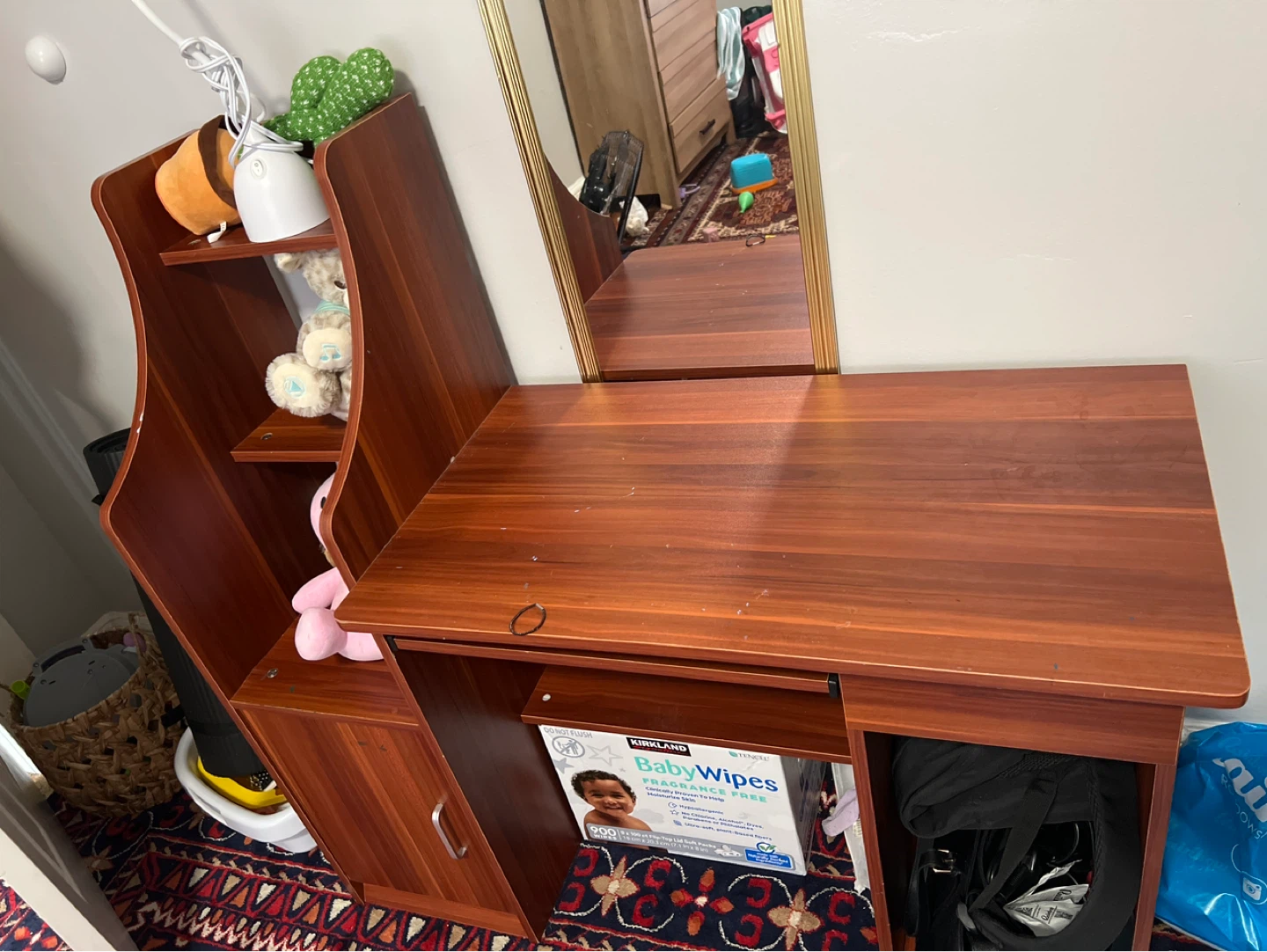 Wooden Vanity Desk with Mirror