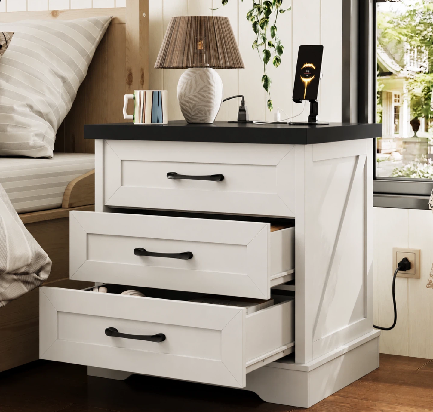 White 3-Drawer Nightstand - photo 2