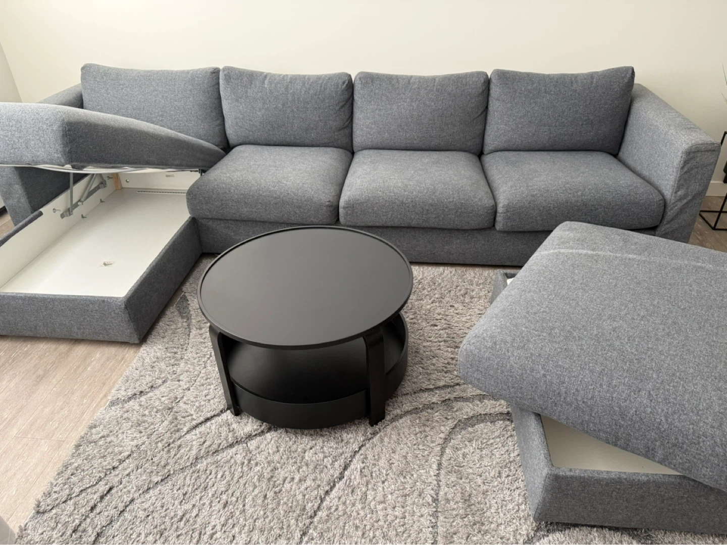 Grey Sectional Sofa with Ottoman, coffee table and area rug - photo 2