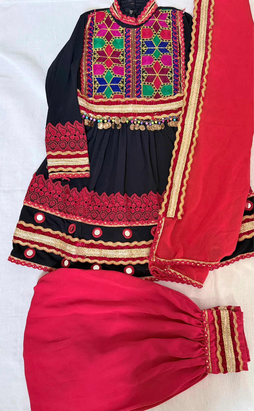 Embroidered Afghan Dress with Dupatta and Pants - photo 2