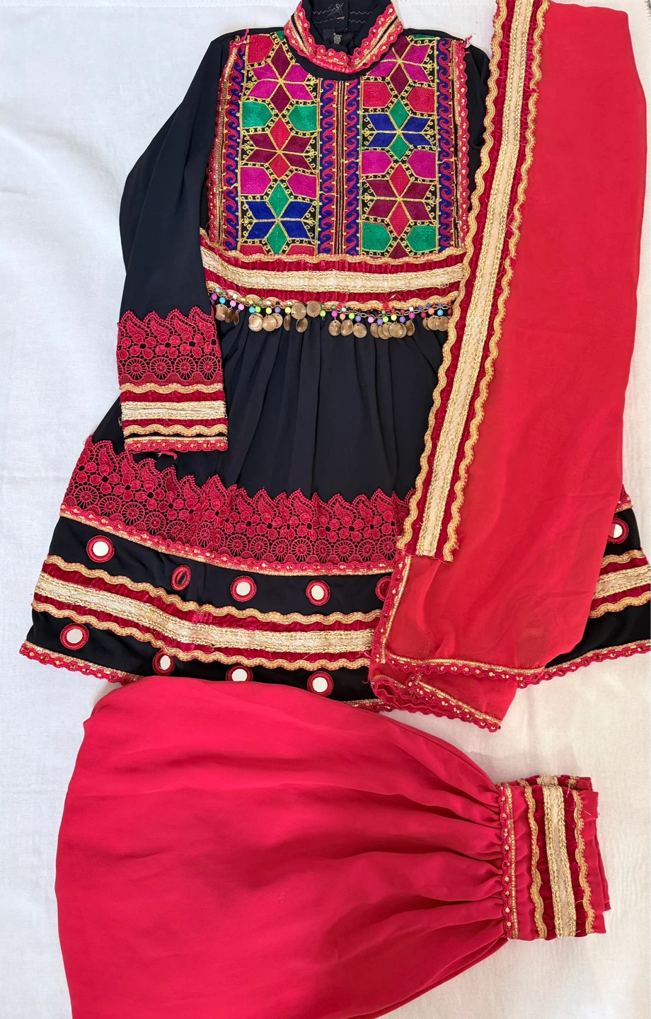 Embroidered Afghan Dress with Dupatta and Pants - photo 3