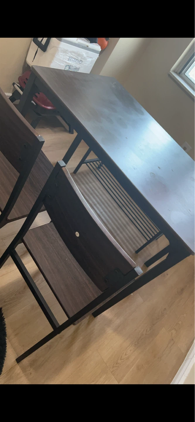 Dark Wood Dining Table with Metal Legs