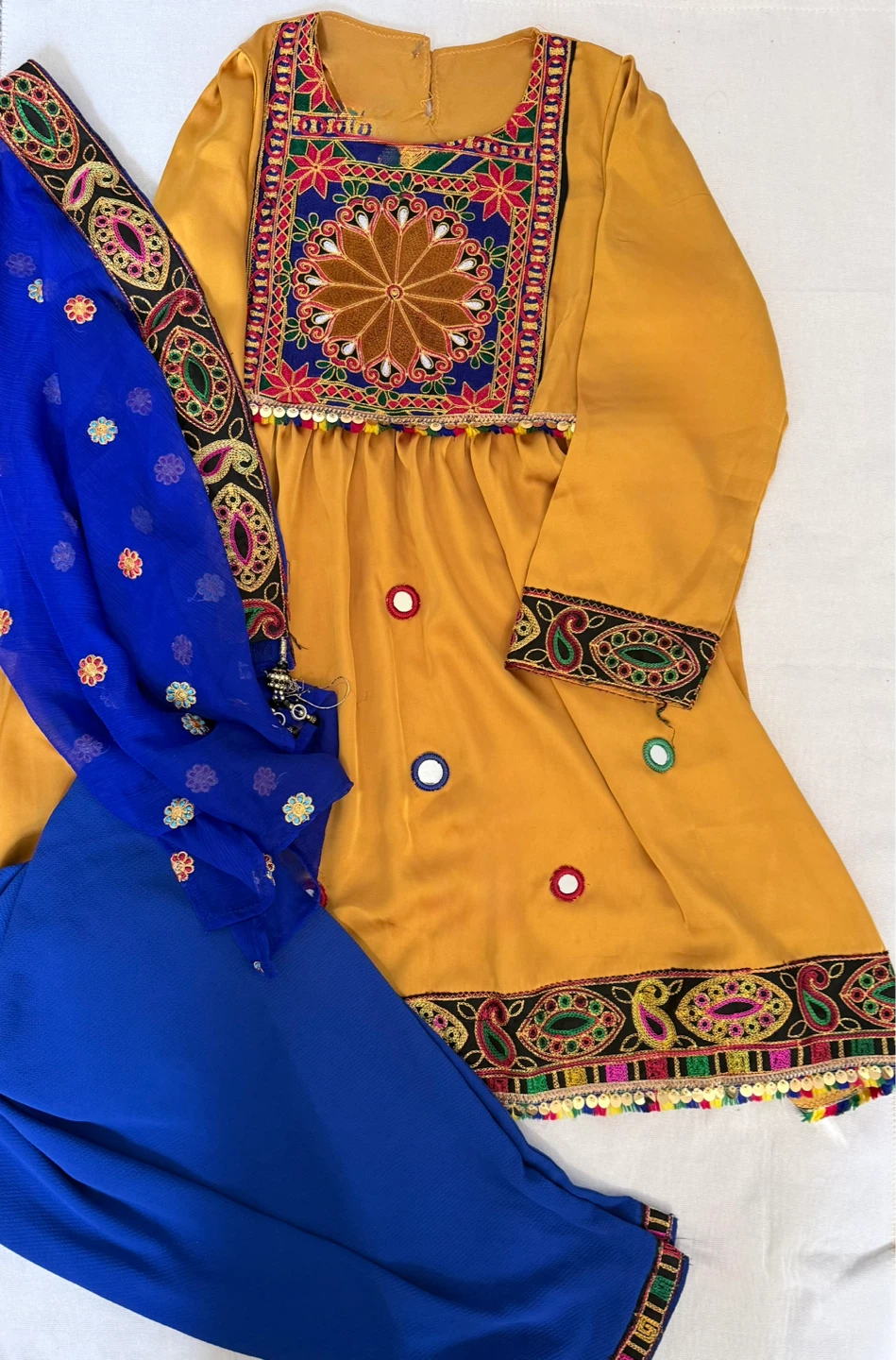Embroidered Afghan Dress and Pants Set