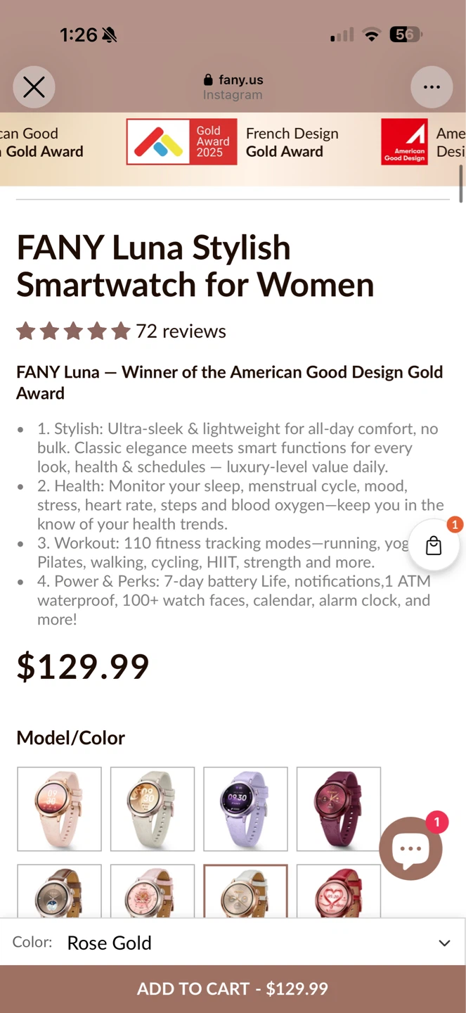FANY Luna Stylish Smartwatch for Women - Rose Gold - photo 3