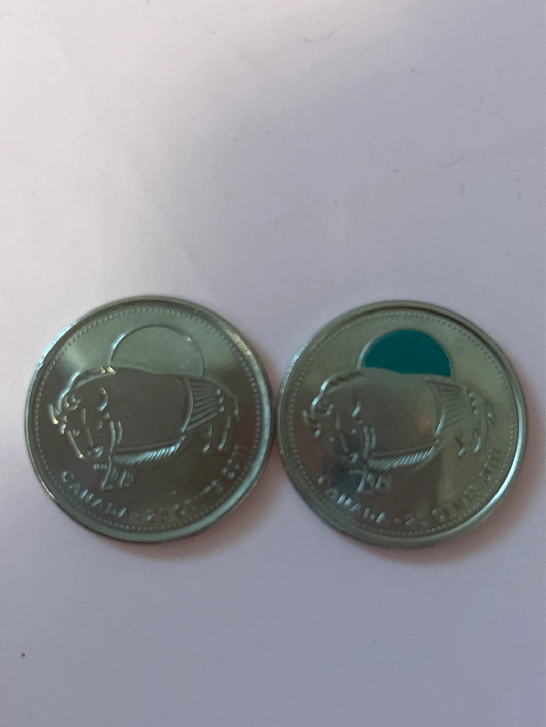 2 x Canada 25 Cents Coins - Buffalo